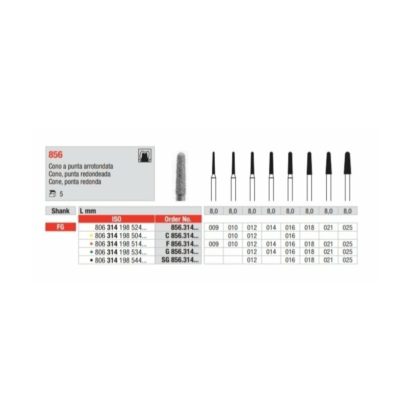 copy of C856-FG Fresa diamantada grano super fino en forma de cono con punta redondeada