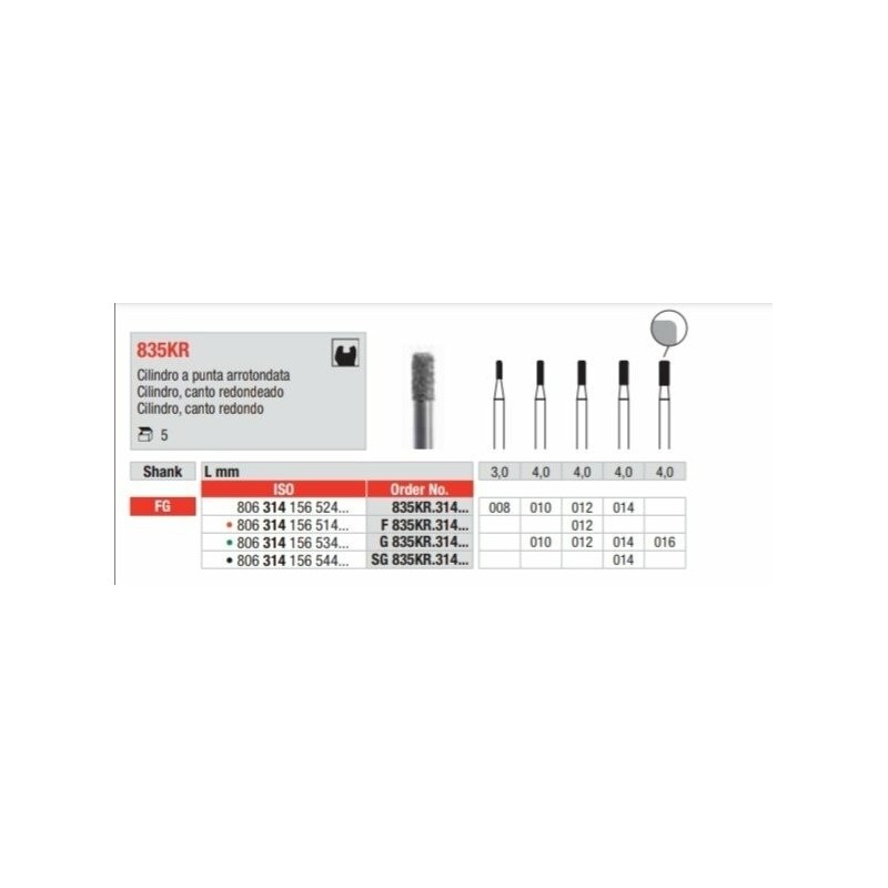 835KR-014-FG Fresa diamantada grano medio cilindrica con canto redondeado
