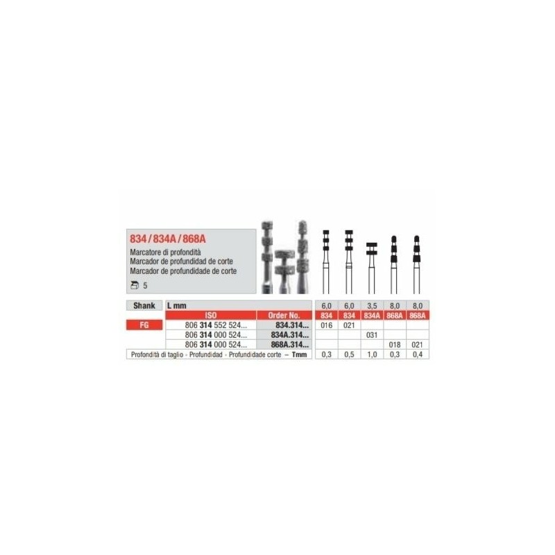 834-021-FG Fresa diamantada con marcador de corte de profundidad