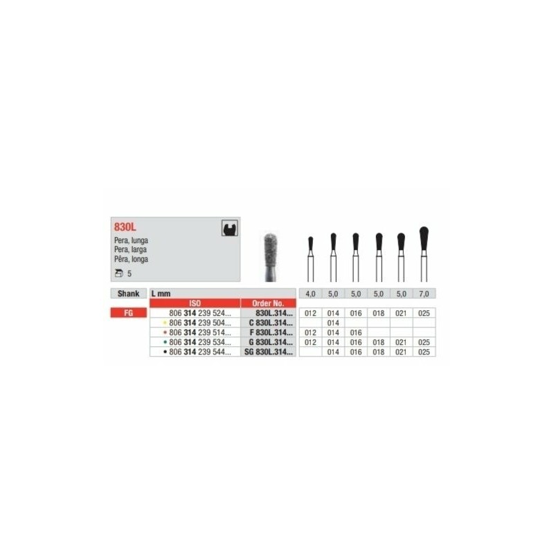 830L-025-FG Fresa diamantada grano medio forma pera larga