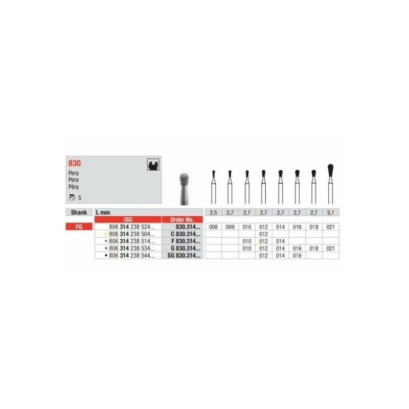 copy of 830-FG Fresa diamantada grano medio forma de pera