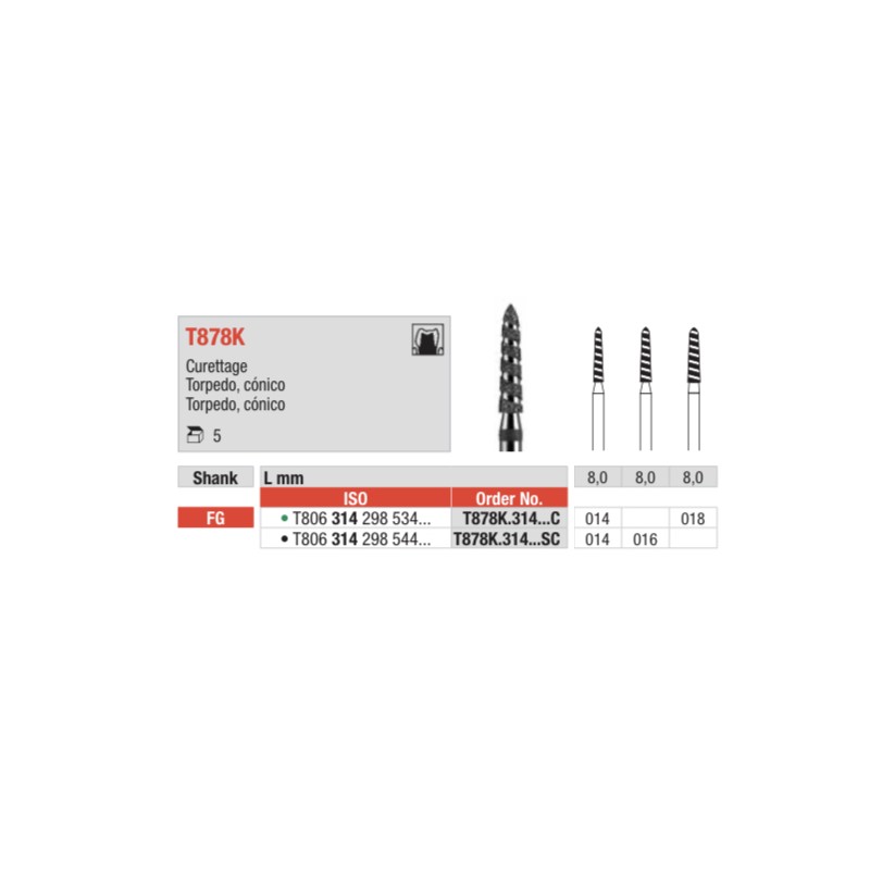 TSC878K-FG Fresa diamante turbo en forma de torpedo conico